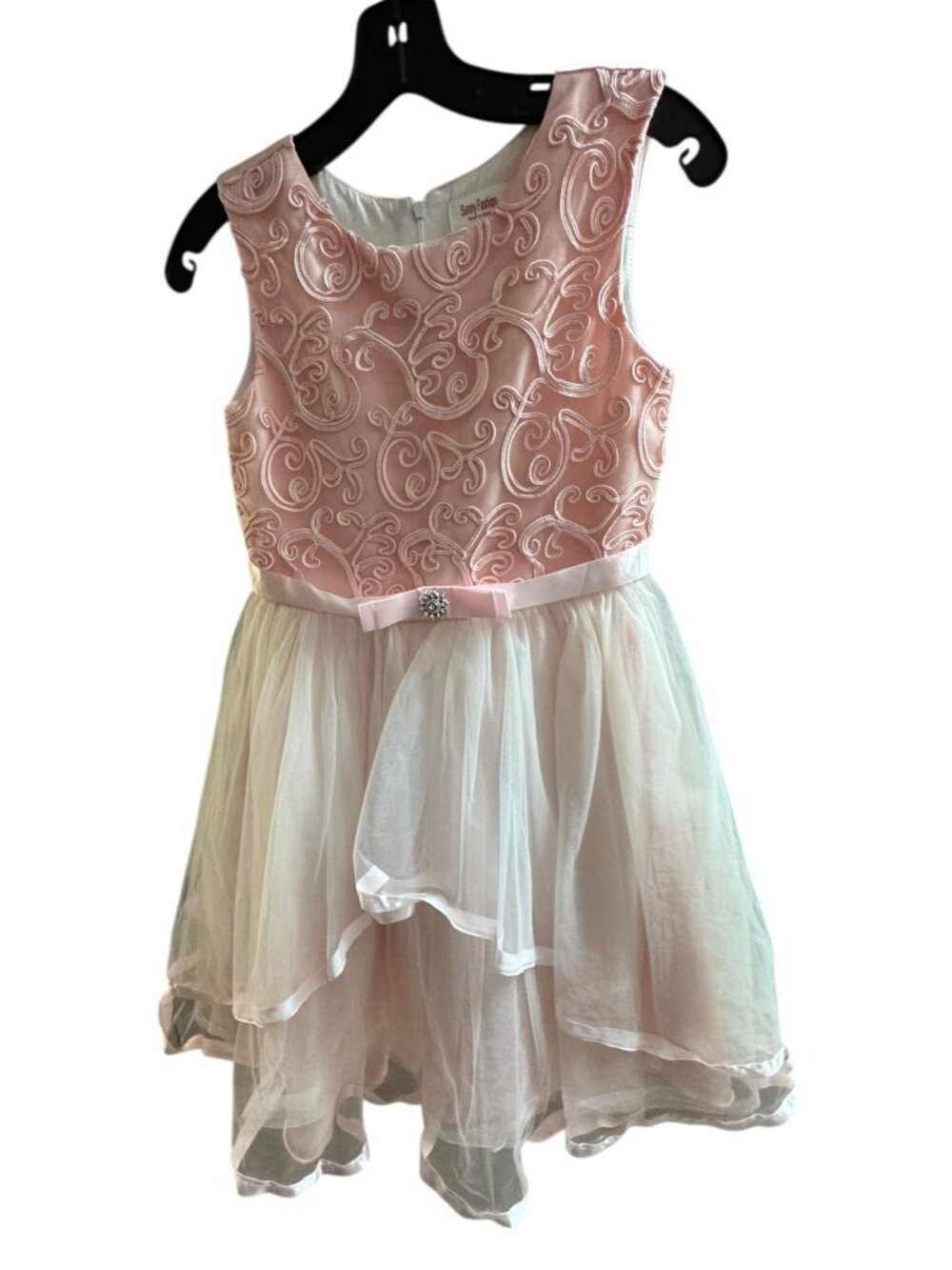 Sunny Fashion Girls Size 12 Formal Pink Layered Dress